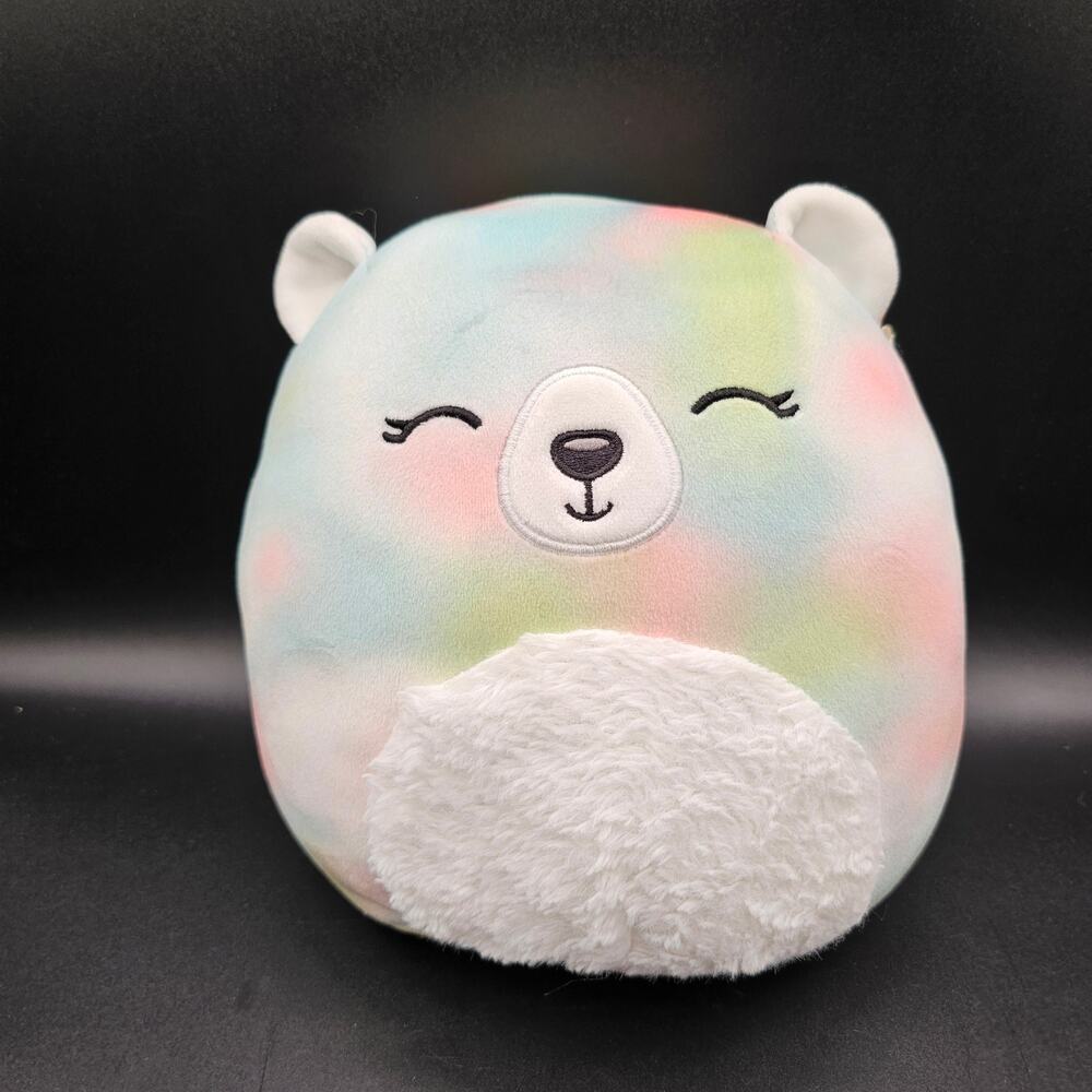 Squishmallow Kellytoy Mystery Squad Rainbow Tie Dye Polar Bear 8”